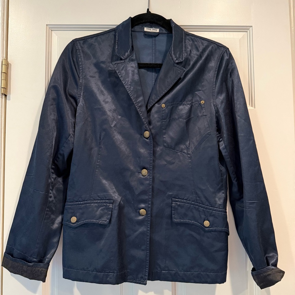Miu Miu Dark Blue Satin cotton Blazer Jacket VINTAGE!!